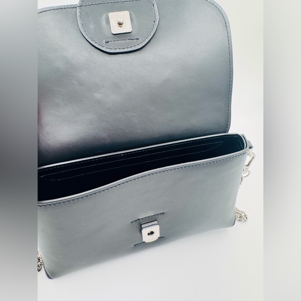 Falor Black Leather Handbag With Silver Chain | Brand New Without Tags - Picture 5 of 6